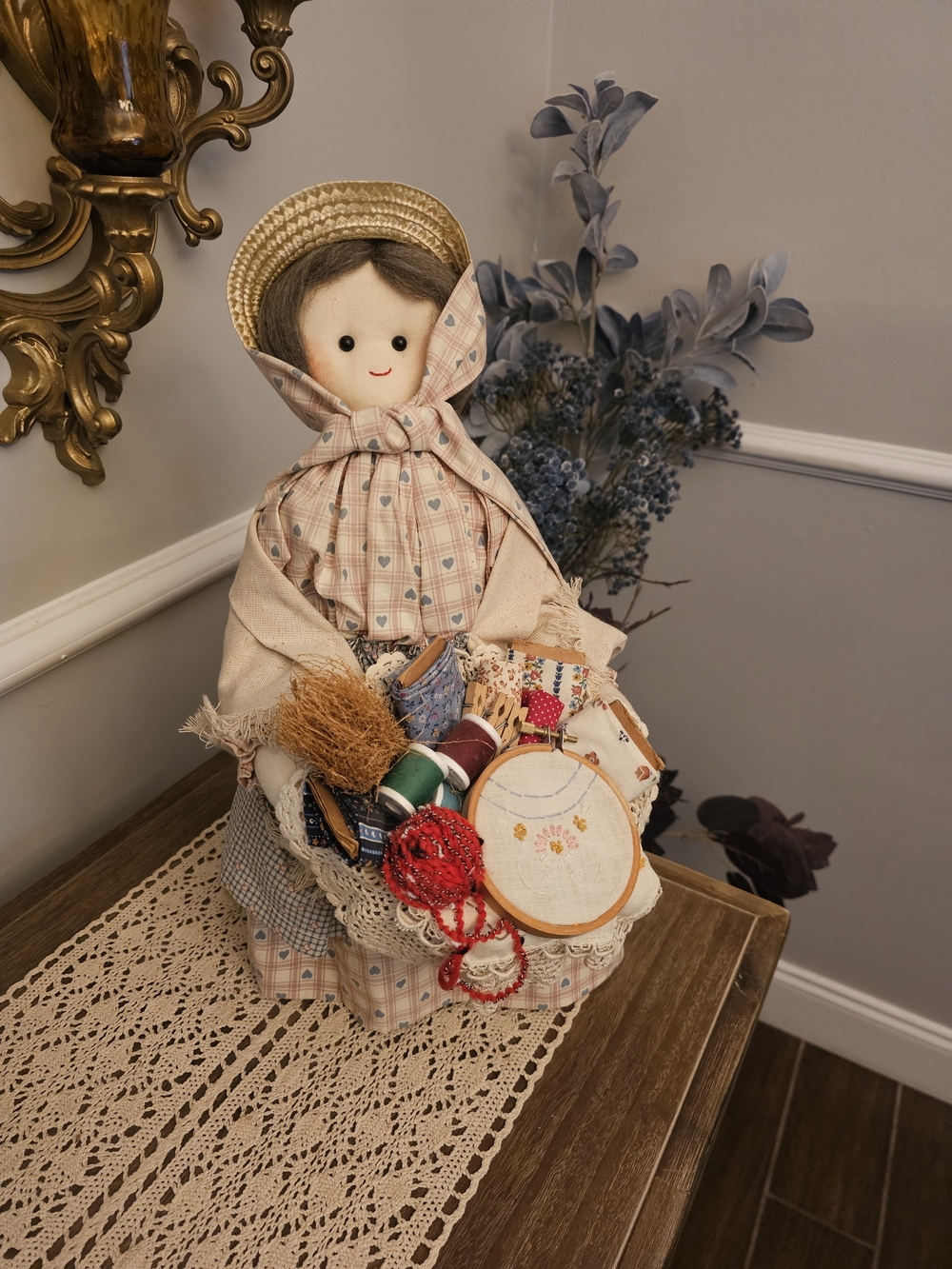 Vtge. Handcrafted Country Sewing Doll  seamstress ragdoll Heavy  Weighted